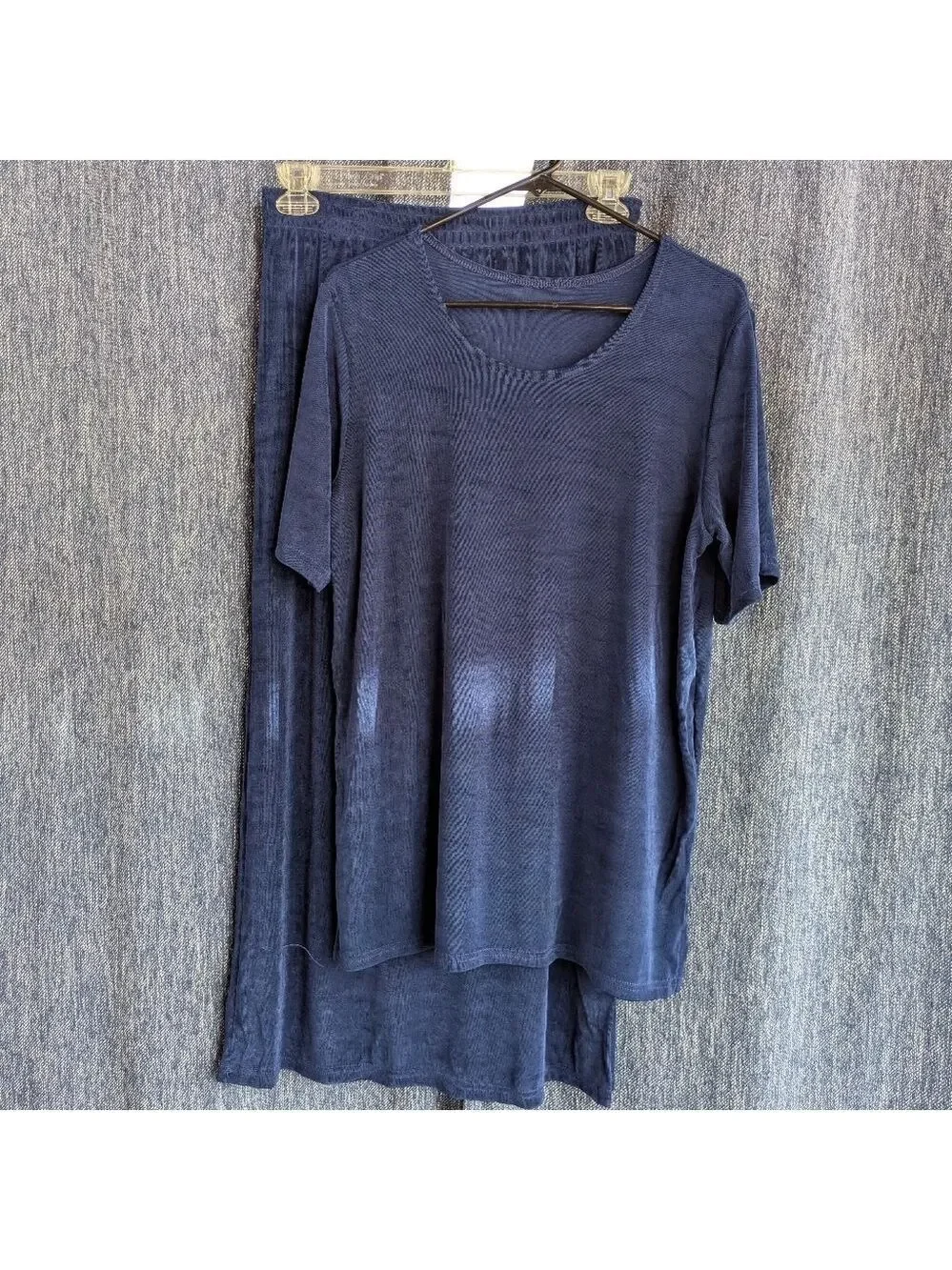 Lounge Set Blue Top and Pants Two Piece Knit Comfort Relaxed Fit, Medium